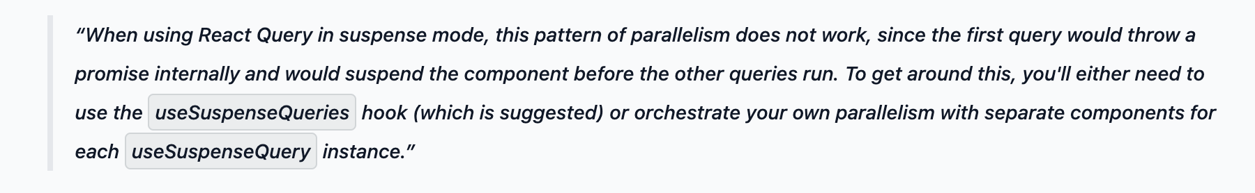 공식문서 parallel queries 섹션의 suspense 사용시 주의점 노트