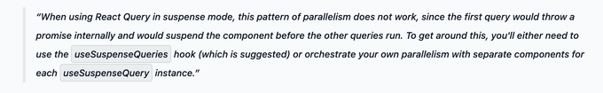 공식문서 parallel queries 섹션의 suspense 사용시 주의점 노트