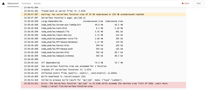 serverless function error